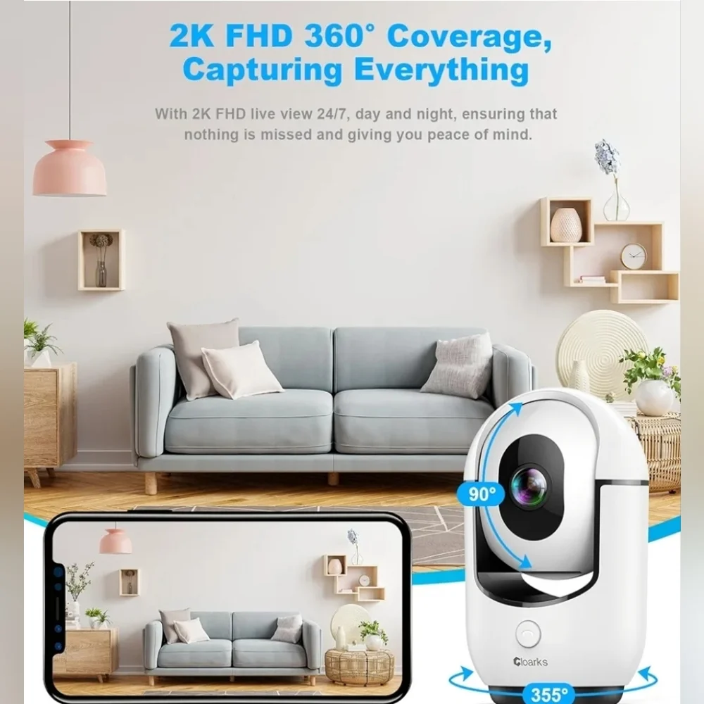 Cloarks 2K Pan/Tilt Security Camera, WiFi Indoor Camera New In Box